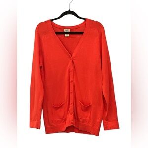 L.L. Bean Women's Bright Orange Cardigan- Lg- Cotton & Linen- pockets